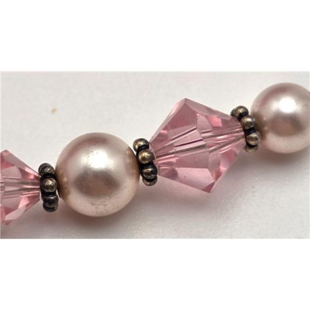 Pink Lampwork Glass Pendant Necklace Murano Style Gold Foil Sterling Clasp 18 In - Picture 5 of 8